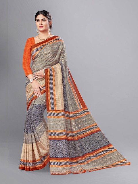 

VIMLA Grey & Blue Striped Art Silk Mysore Silk Saree