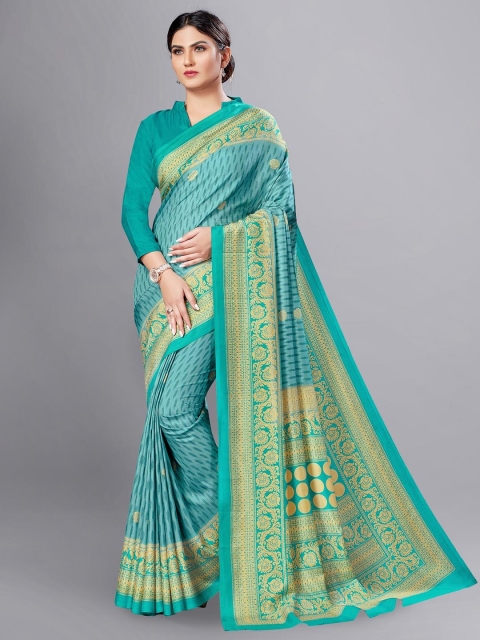 

VIMLA Turquoise Blue & Gold-Toned Ethnic Motifs Art Silk Mysore Silk Saree