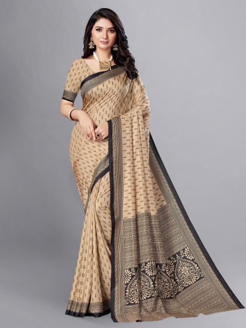 

VIMLA Beige & Black Ethnic Motifs Art Silk Mysore Silk Saree