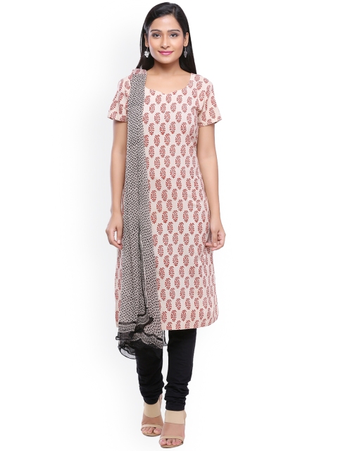 

SOUNDARYA Red & Off-White Pure Cotton Hand Block Printed Unstitched Dress Material