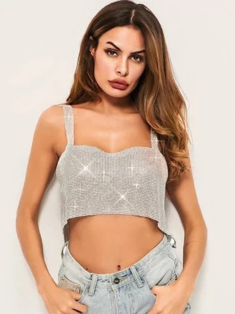 

SR STORE Silver-Toned Sweetheart Neck Bralette Crop Top