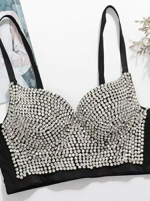 

SR STORE Black Embellished Crop Top