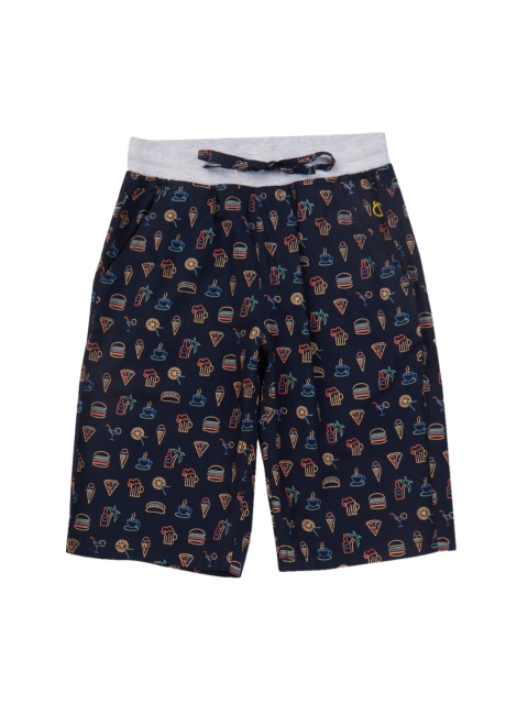 

Gini and Jony Boys Navy Blue Cotton Printed Shorts