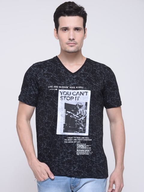 

SF JEANS by Pantaloons Men Black Printed V-Neck T-shirt