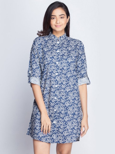 

Clt.s Blue & White Printed Sleep Shirt