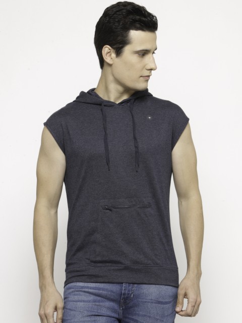 

Ajile by Pantaloons Men Navy Solid Hooded T-shirt, Navy blue