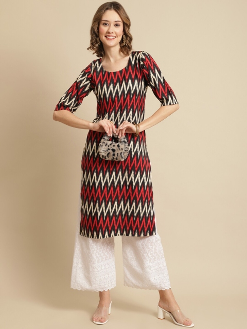 

KALINI Women Multicoloured Striped Flared Sleeves Gotta Patti Block Print Handloom Crepe Kurta, Multi