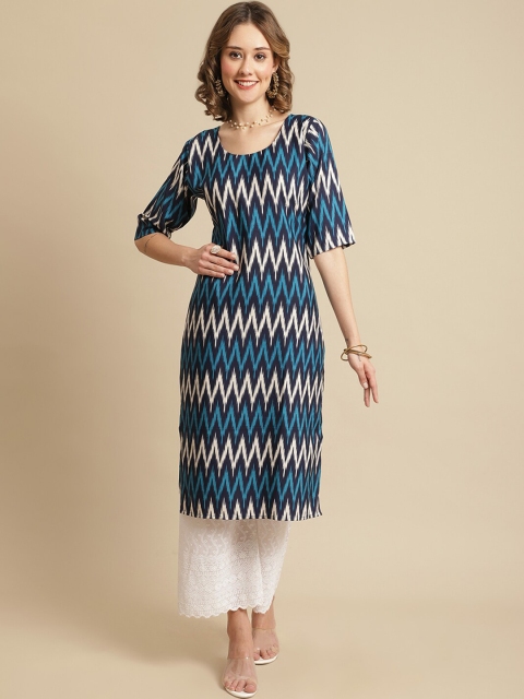 

KALINI Women Multicoloured Geometric Flared Sleeves Block Print Handloom Crepe Kurta, Multi