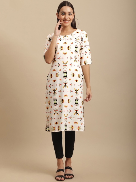 

KALINI Women Multicoloured Geometric Thread Work Block Print Handloom Crepe Kurta, Multi