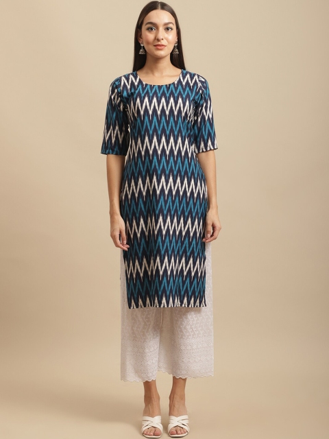 

KALINI Women Multicoloured Floral Printed Thread Work Block Print Handloom Crepe Kurta, Multi