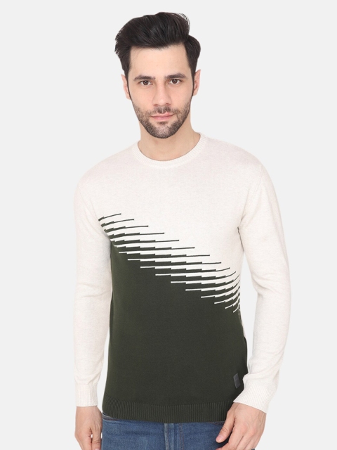 

Albion Men Olive Green & White Printed Pullover