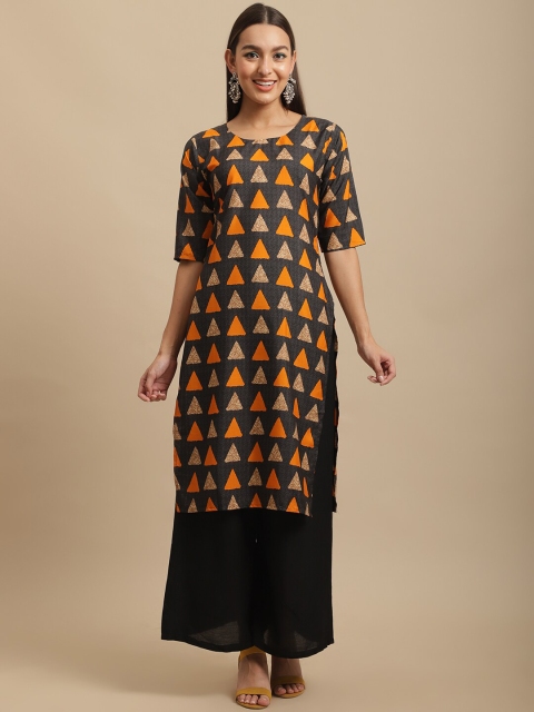 

KALINI Women Multicoloured Striped Block Print Handloom Crepe Kurta, Multi