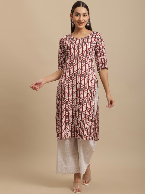 

KALINI Women Multicoloured Striped Block Print Handloom Crepe Kurta, Multi