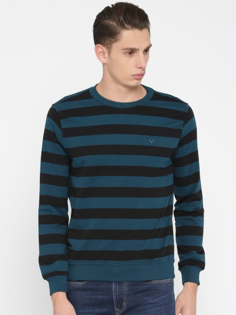 

Allen Solly Men Black & Teal Blue Striped Sweatshirt