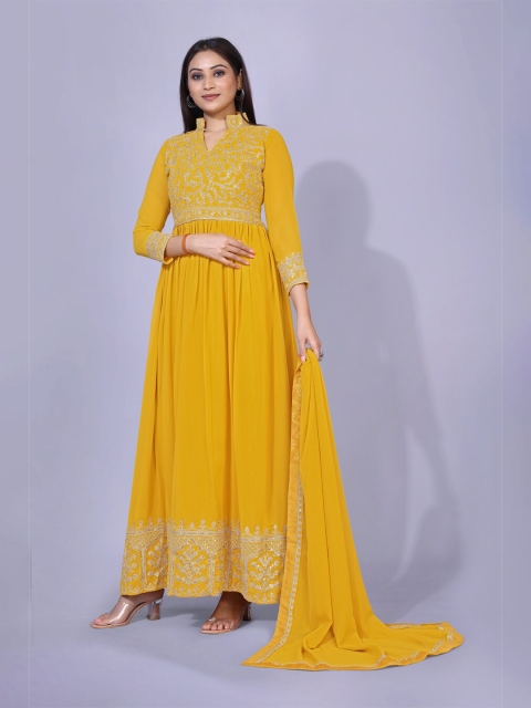 

kasee Yellow Ethnic Motifs Georgette Maxi Maxi Dress