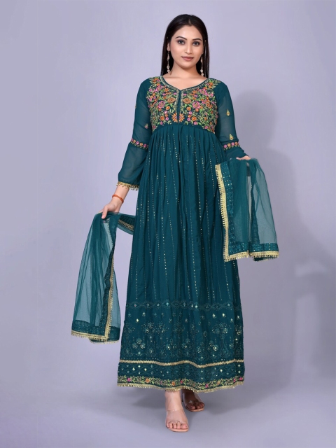 

kasee Blue Ethnic Motifs Georgette Maxi Maxi Dress