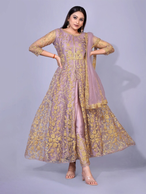 

kasee Lavender Floral Net Maxi Maxi Dress