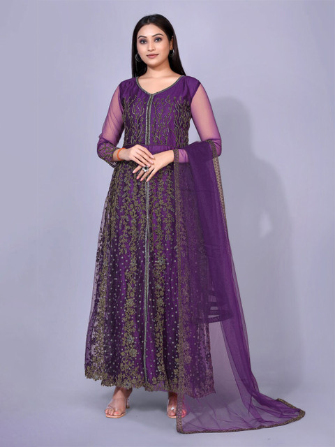 

kasee Purple Ethnic Motifs Net Maxi Maxi Dress