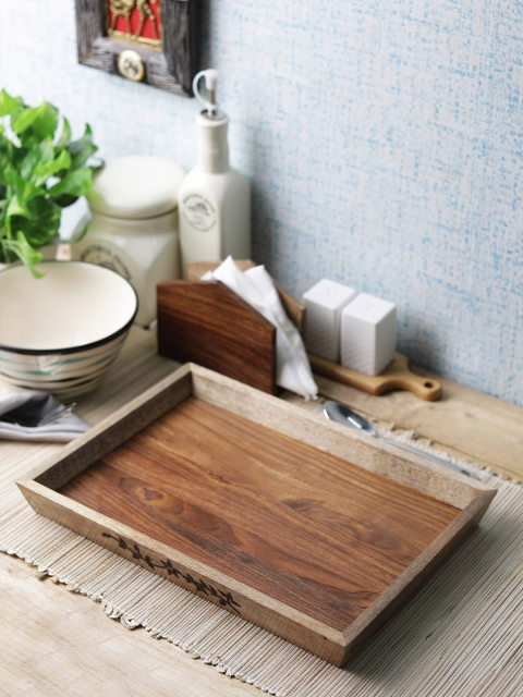 

VarEesha Brown Handmade Flowery Vine Recycled Sheesham Wood Serving Tray