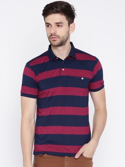 

Allen Solly Men Navy Blue & Magenta Striped Polo Collar T-shirt