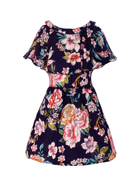 

naughty ninos Girls Navy Blue Printed Fit and Flare Dress