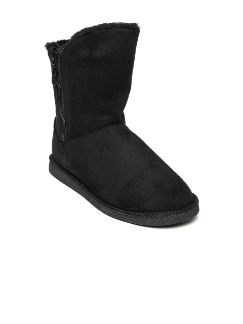 

Carlton London Women Black Solid Suede High-Top Flat Boots