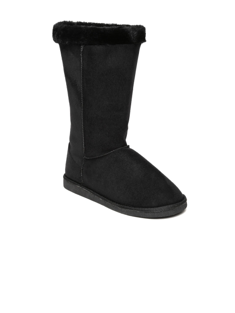 

Carlton London Women Black Solid Suede High-Top Flat Boots