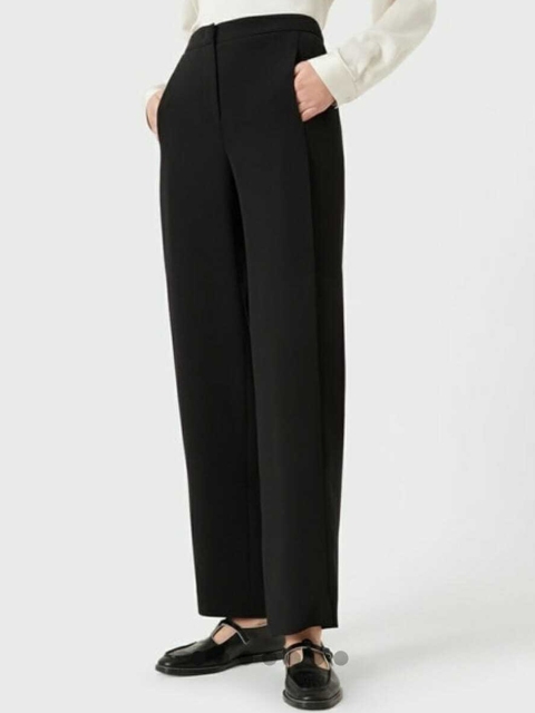 

Next One Women Black Relaxed Straight Leg Loose Fit High-Rise Easy Wash Trousers