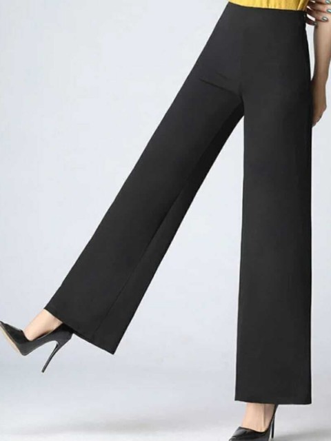 

Next One Women Black Relaxed Straight Leg Loose Fit High-Rise Easy Wash Trousers