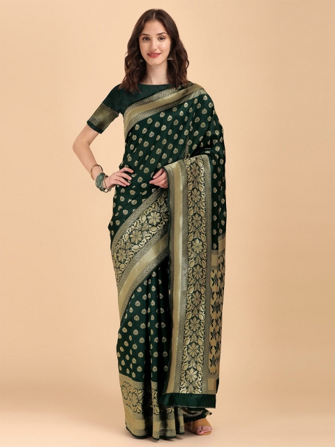 

AVANTIKA FASHION Green & Gold-Toned Woven Design Zari Pure Silk Banarasi Saree