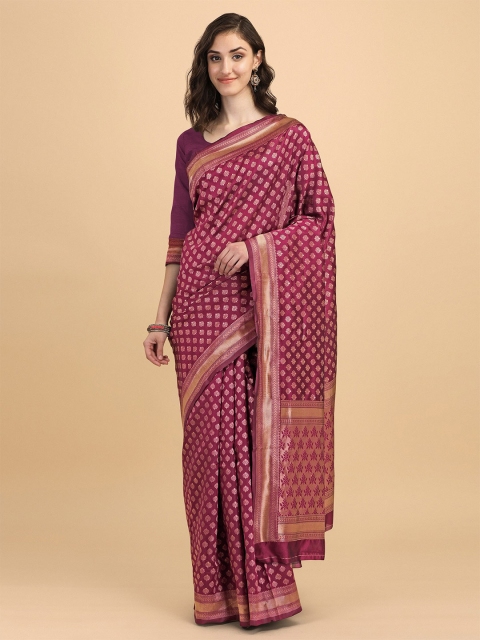 

AVANTIKA FASHION Purple & Gold-Toned Woven Design Zari Pure Silk Banarasi Saree