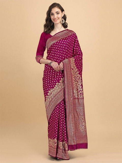 

AVANTIKA FASHION Purple & Gold-Toned Woven Design Zari Pure Silk Banarasi Saree