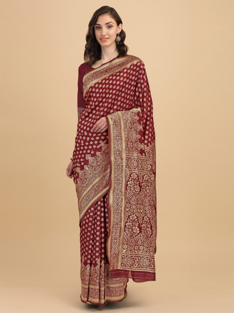 

AVANTIKA FASHION Maroon & Gold-Toned Woven Design Zari Pure Silk Banarasi Saree