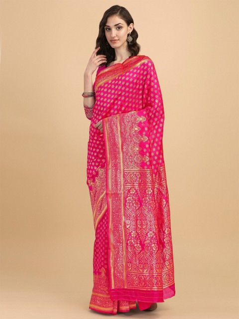 

AVANTIKA FASHION Pink & Gold-Toned Woven Design Zari Pure Silk Banarasi Saree