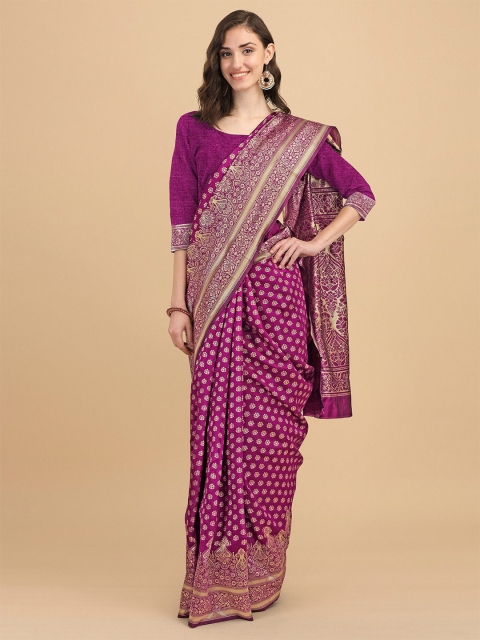 

AVANTIKA FASHION Purple & Gold-Toned Woven Design Zari Pure Silk Banarasi Saree