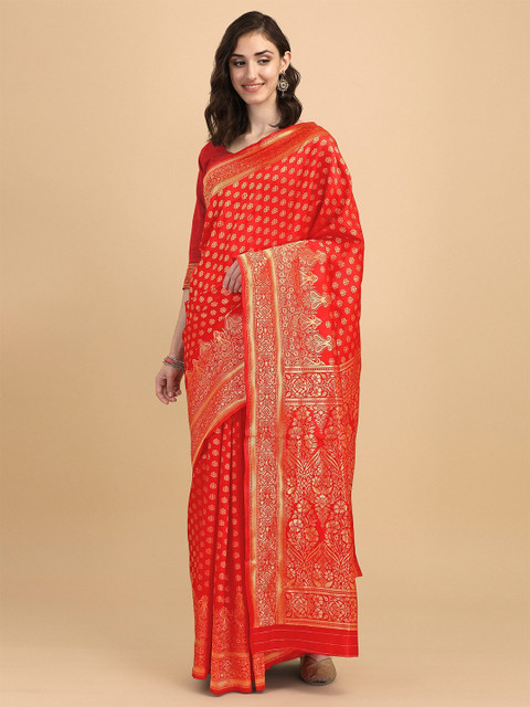 

AVANTIKA FASHION Red & Gold-Toned Woven Design Zari Pure Silk Banarasi Saree