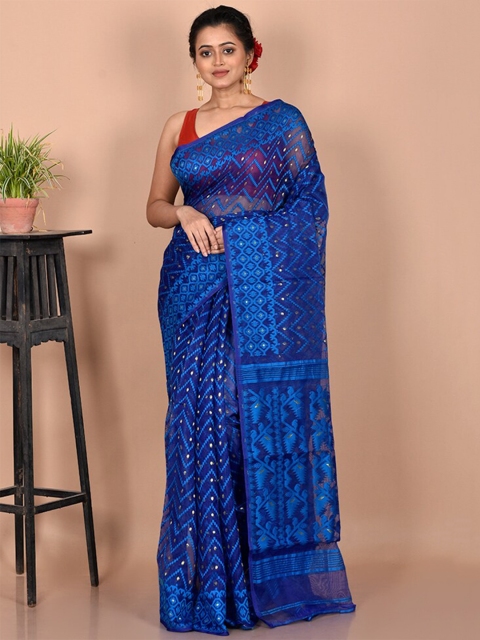 

AllSilks Blue Ethnic Motifs Pure Cotton Taant Saree