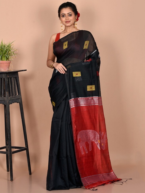 

AllSilks Black & Red Zari Silk Cotton Saree