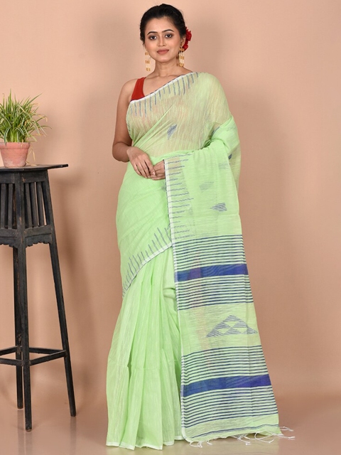 

AllSilks Fluorescent Green & Blue Woven Design Silk Cotton Saree