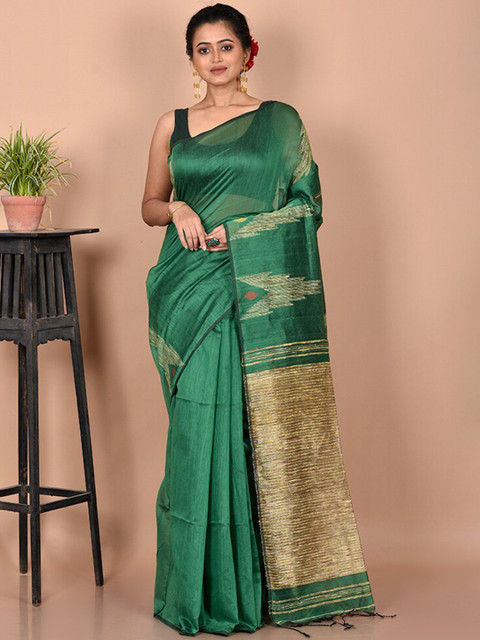 

AllSilks Green & Beige Woven Design Silk Cotton Saree