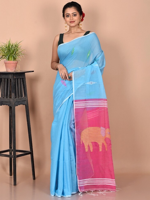 

AllSilks Blue & Pink Woven Design Silk Cotton Saree