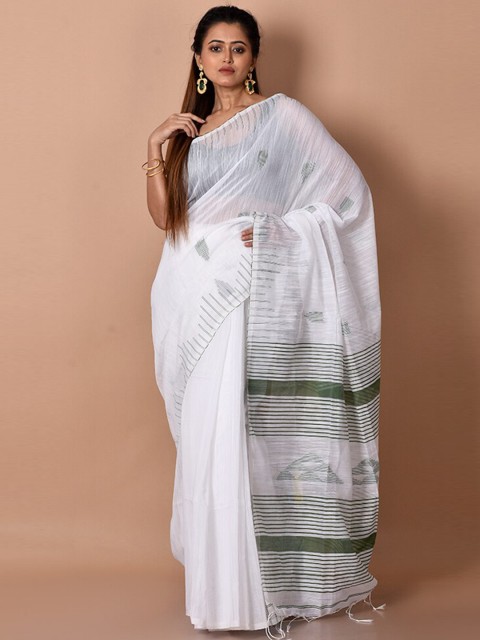 

AllSilks White & Green Woven Design Silk Cotton Saree