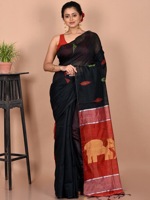 

AllSilks Black & Red Woven Design Zari Silk Cotton Saree