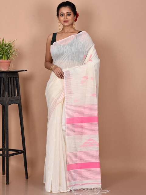 

AllSilks Off White & Pink Silk Cotton Saree