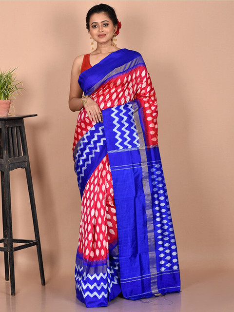 

AllSilks Blue & Red Pure Silk Pochampally Saree