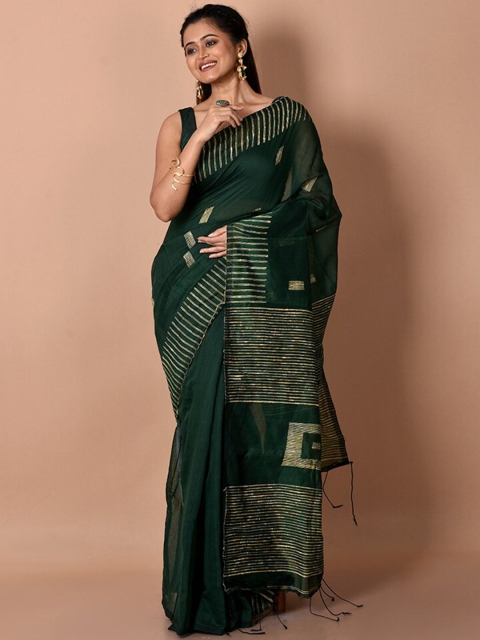 

AllSilks Green & White Woven Design Silk Cotton Saree