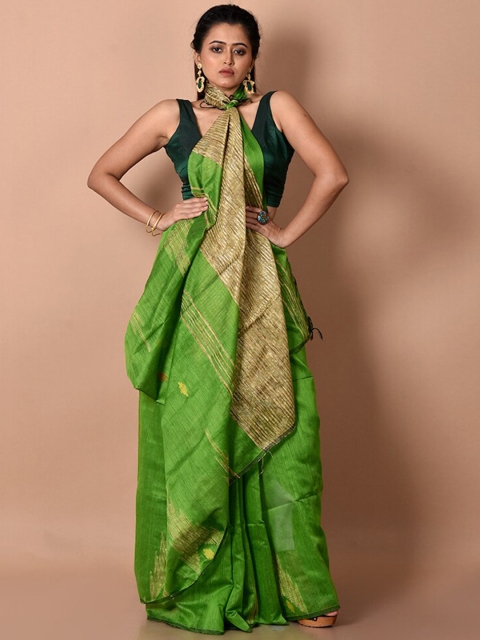 

AllSilks Green & Beige Woven Design Zari Silk Cotton Saree