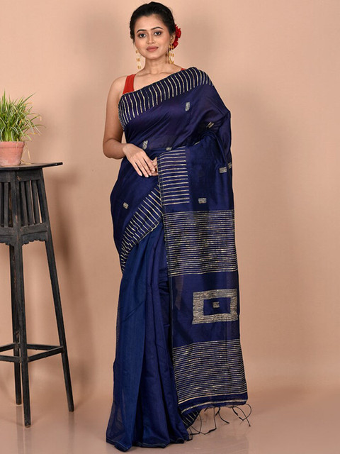 

AllSilks Blue & Grey Woven Design Zari Silk Cotton Saree