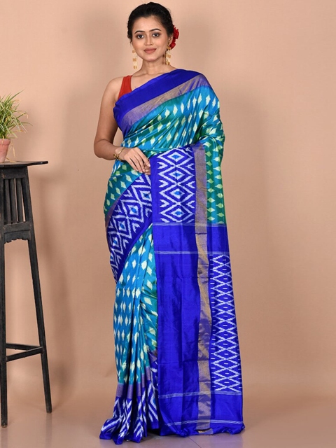 

AllSilks Blue & White Pure Silk Pochampally Saree