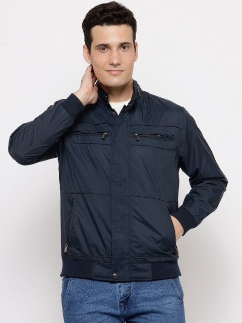 

Peter England Casuals Men Navy Blue Solid Bomber Jacket